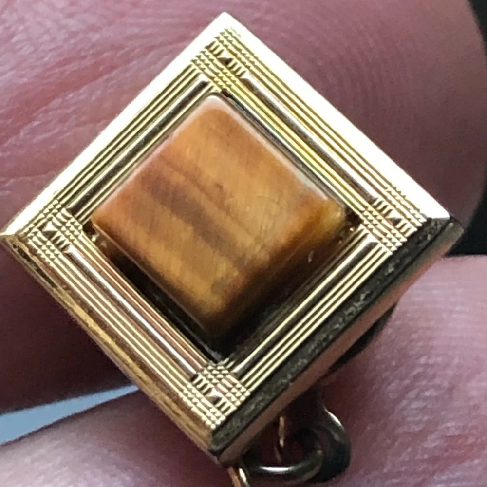 Vintage men’s Tiger eye gold tie pin with chain